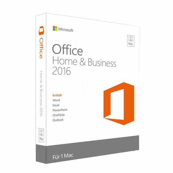 Product afbeelding Office Home en Business 2016 voor MacOS, bevat: Word, Excel, Powerpoint, OneNote, Outlook